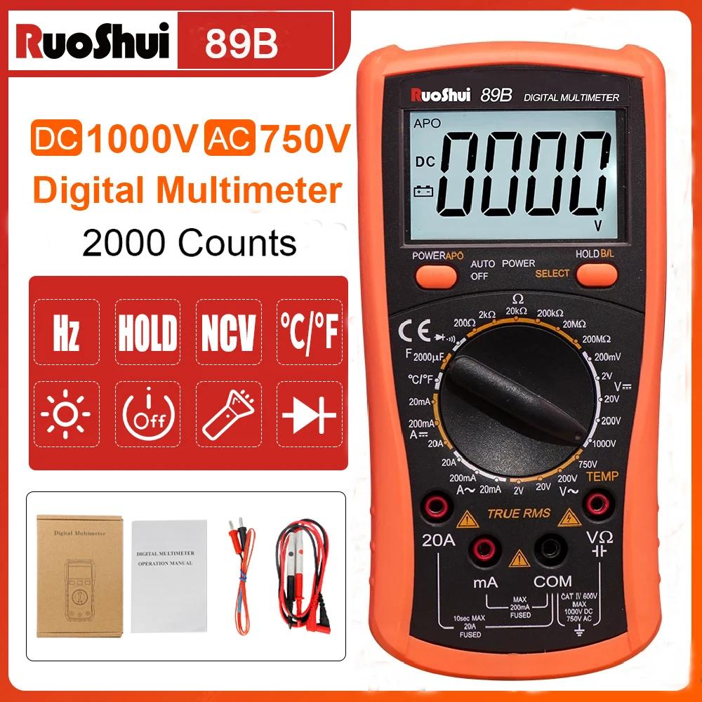 Probadores multímetro Digital VICTOR 1999Cts 1000V CC/CA corriente voltios amperios ohmios medidor de resistencia multímetro eléctrico de bolsillo