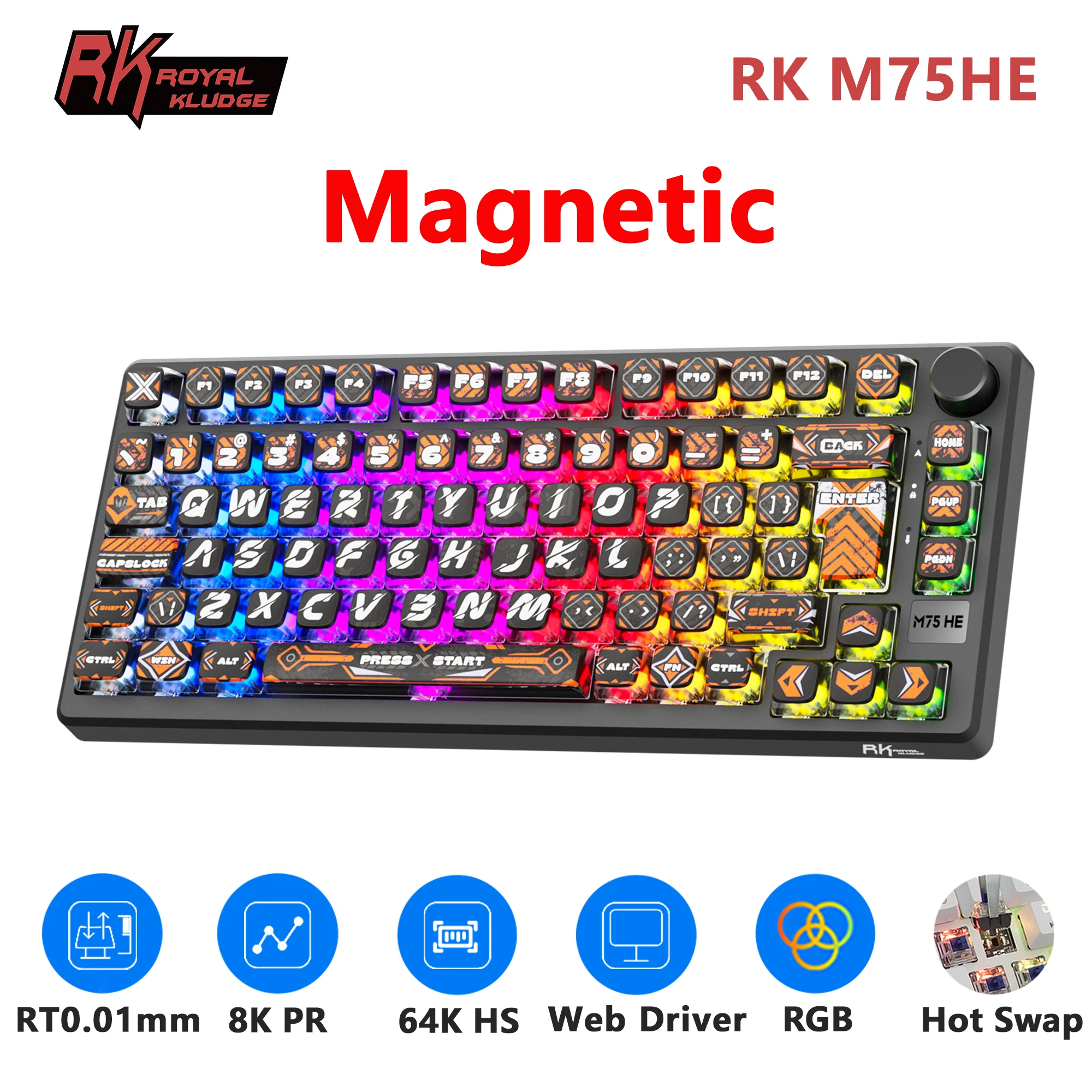 

ROYAL KLUDGE RK M75 HE Magnetic Switch Mechanical Keyboard Rapid Trigger 0.01mm 75% RGB Hot Swap Gasket E-Sports Gaming Keyboard