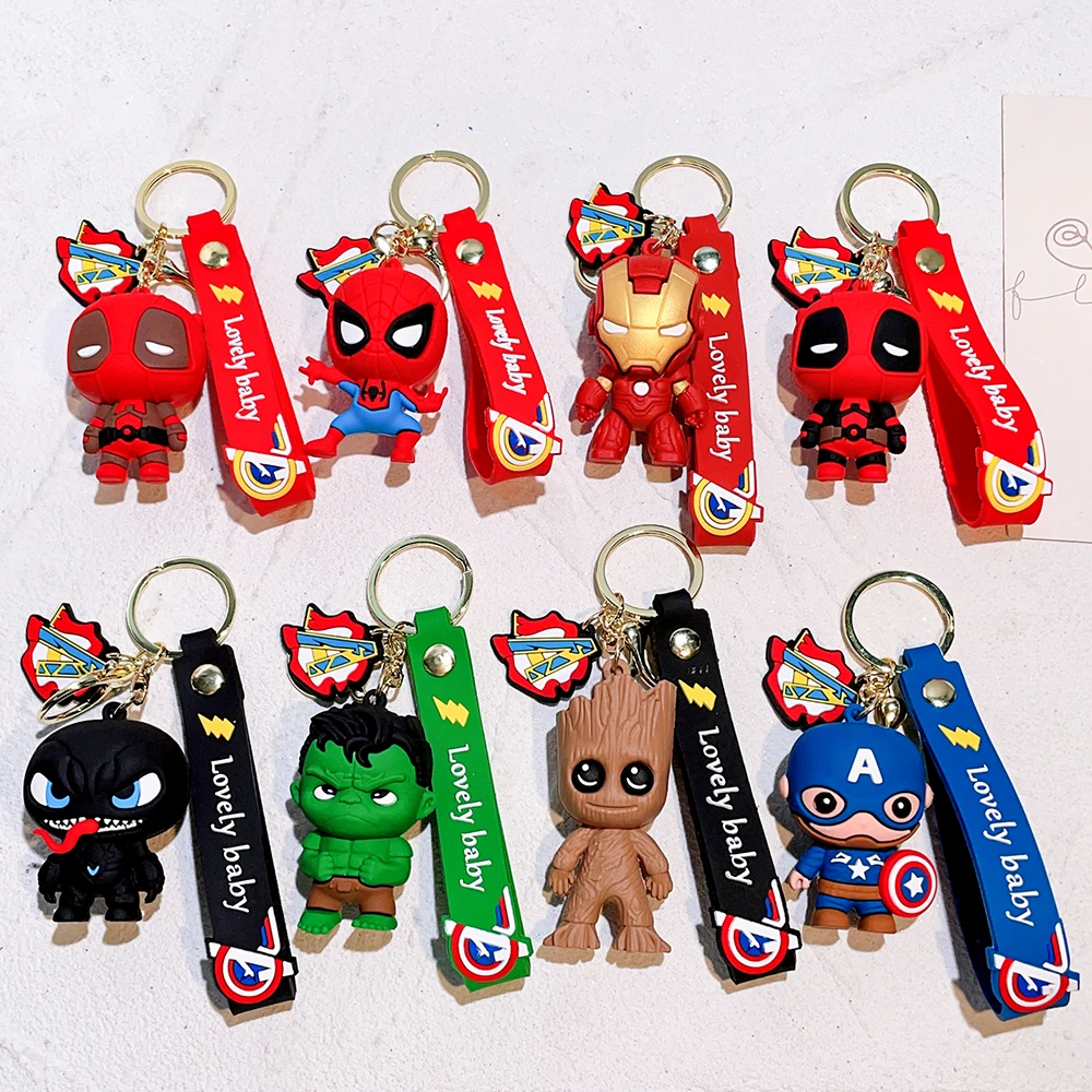 The Avengers Keychain Disney Anime Cute Iron Man Hulk Captain America Silicone Figure Keyring Schoolbag Pendent Toy Kid's Gifts