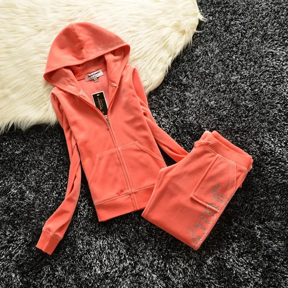 Women\'s Velvet Fabric Tracksuits Velour Juicy TrackSuit Hoodie and Pants 2024 Casual Hooded Jacket Y2K Women\'s Sports Suit