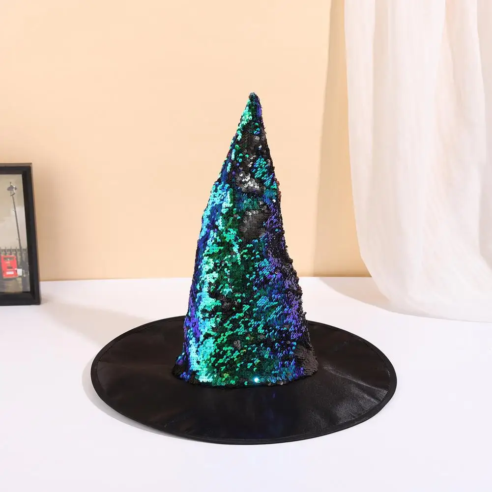 Reversible Sequin Witch Hat, Sparkly Glitter Large Wizard Hat,Costume Party Hat for Cosplay Glittering Party Costume Prop 4