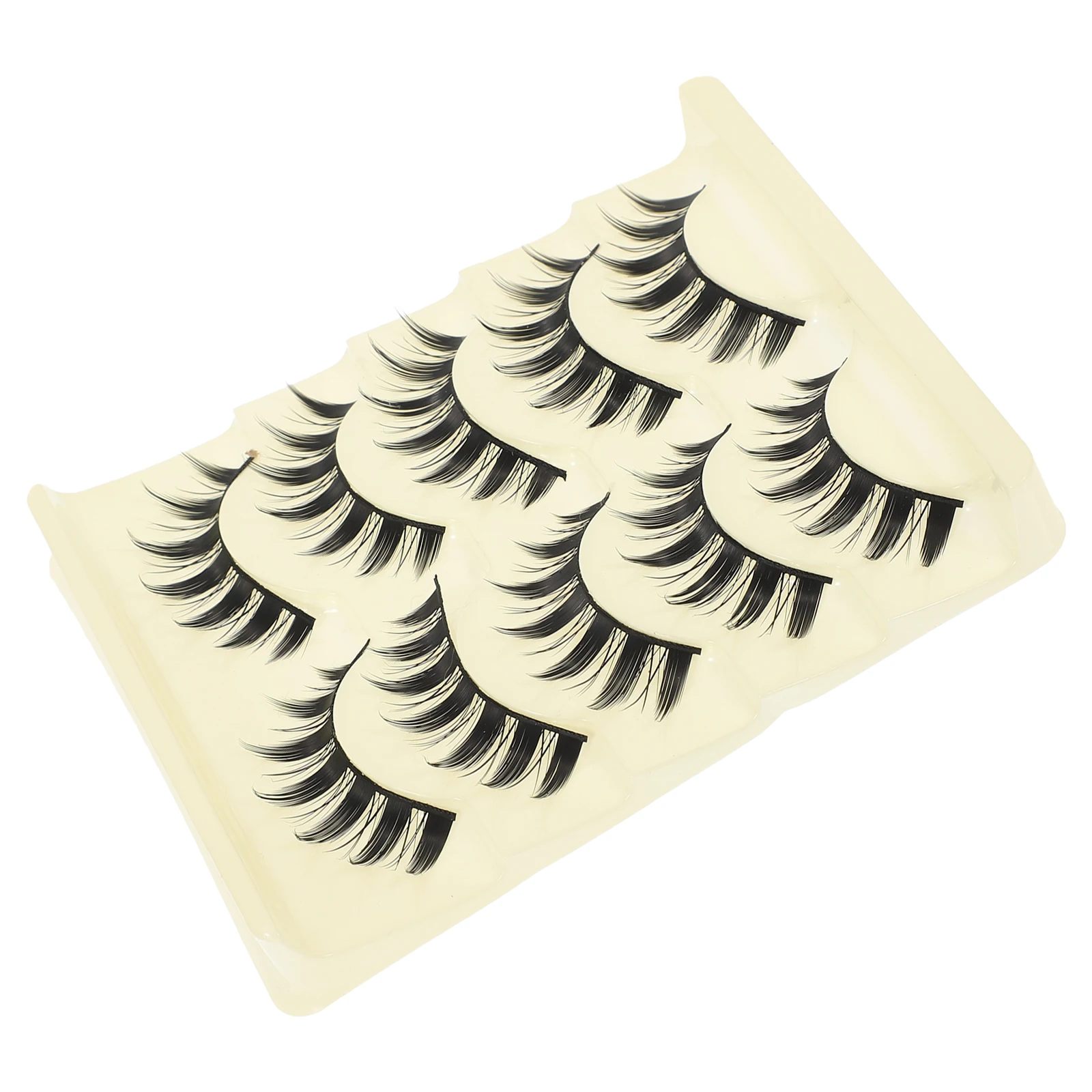 

5 Pairs False Eyelashes Black Hard Stems Long Thick Curled lashes Double Eyelid Effect Fiber Women Fake Lashes Pack Natural Look