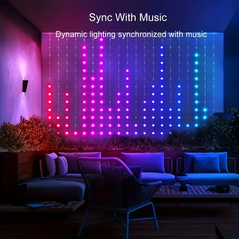 Smart LED Curtain Light Bluetooth App LED String RGB Fairy Lights DIY Pattern Music Ambient Lighting For Home Holiday Party
