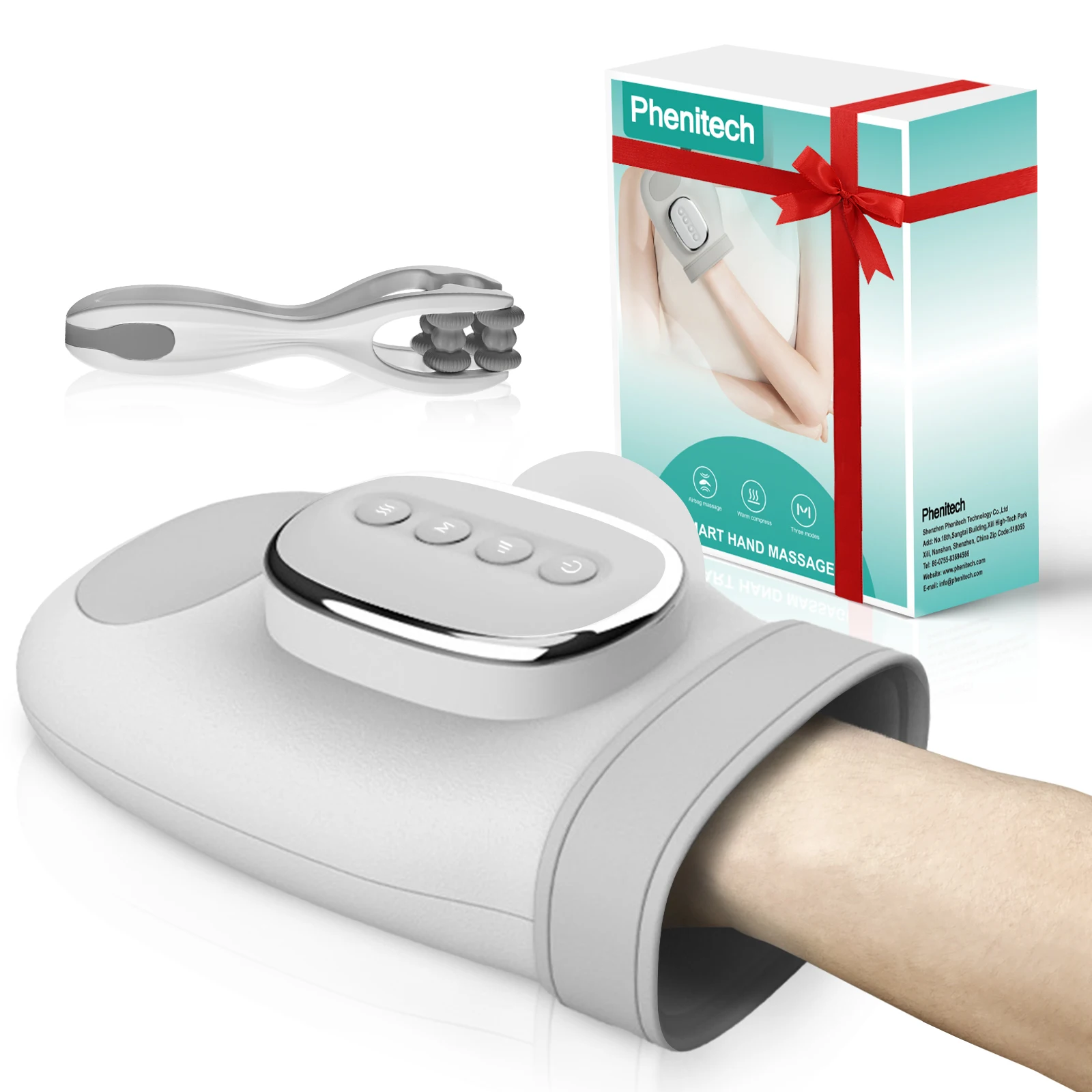 Phenitech Wireless Hand Massager with 3 Modes & Heat 2 Levels Compression Rechargeable 5 Intensity Finger Massage Machine