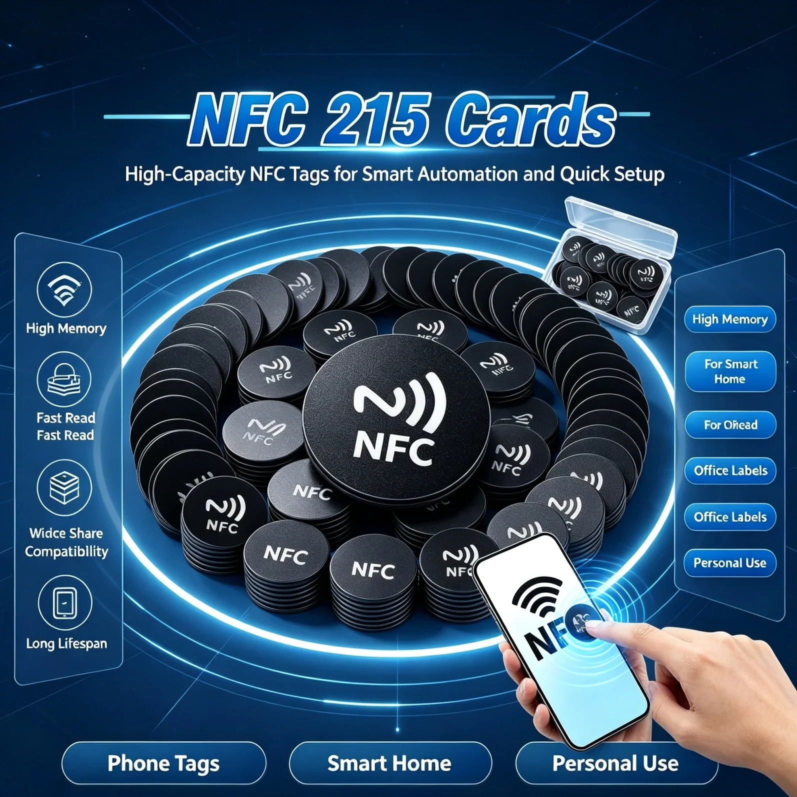 Black Sticker 50-10PCS RFID NFC Ntg215 Tags 13.56MHz NFC 215 Adhesive Labels 25MM 504 Bytes NFC Personal Automation NFC215