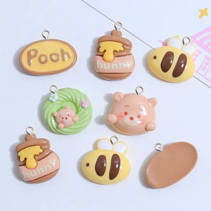 10Pcs Kawaii Cartoon Cute Honey Pot Resin Pendant DIY Earrings Necklace Pendants Bracelet Keychain Decoration Flat Back Resin