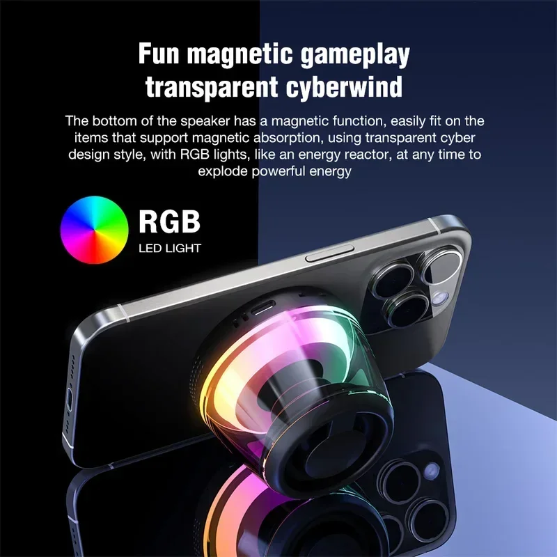 BT5.3 Magnetic Bluetooth Speaker RGB Mini Portable Gaming Speaker Magnetic Phone Holder Ring Wireless Sound Box Stereo Sound - Image 2