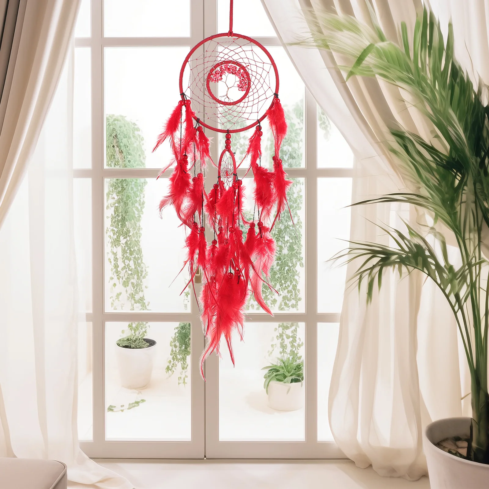 

Wall Hanging Dream Catcher Handmade Iron Wood Crystal Plume Pendant For Bedroom Living Room Balcony Yard Home Garden Decor