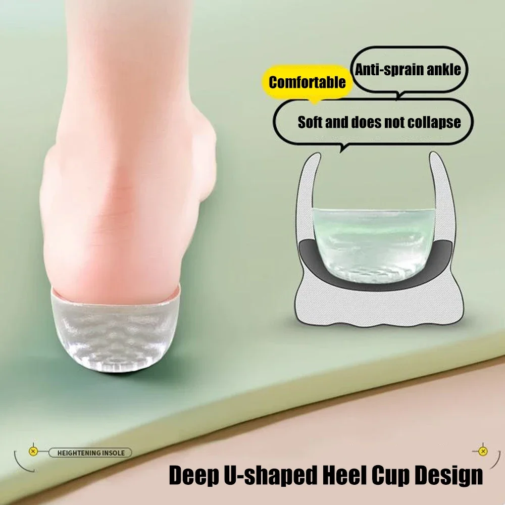 سيليكون الارتفاع زيادة النعال رجل كعب رفع إدراج مع قوس دعم العظام نعال جيل امرأة معززات الارتفاع غير مرئية