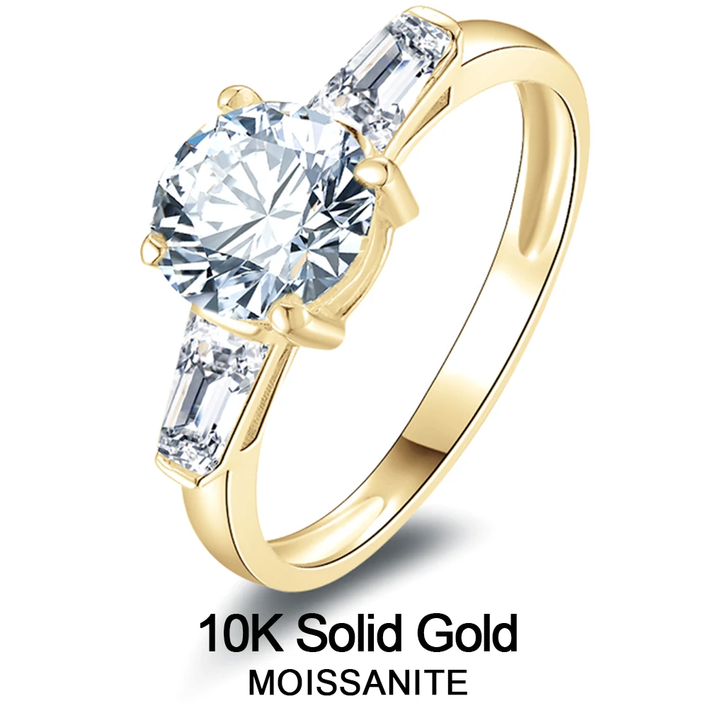 

Lnngy 10K Solid Gold 1.2CT Round Cut Moissanite Rings Luxury Irregular Three Stone Engagement Ring for Bridal Jewelry Accessorie