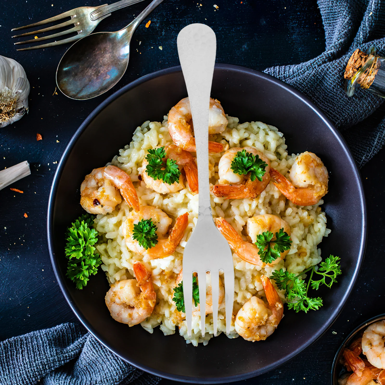 

4 pcs Stainless Steel Forks Hammered Handle Dishwasher Safe Dinner Fruit Fork For Home Restaurant Hotel Banquet Kitchen Bar Use