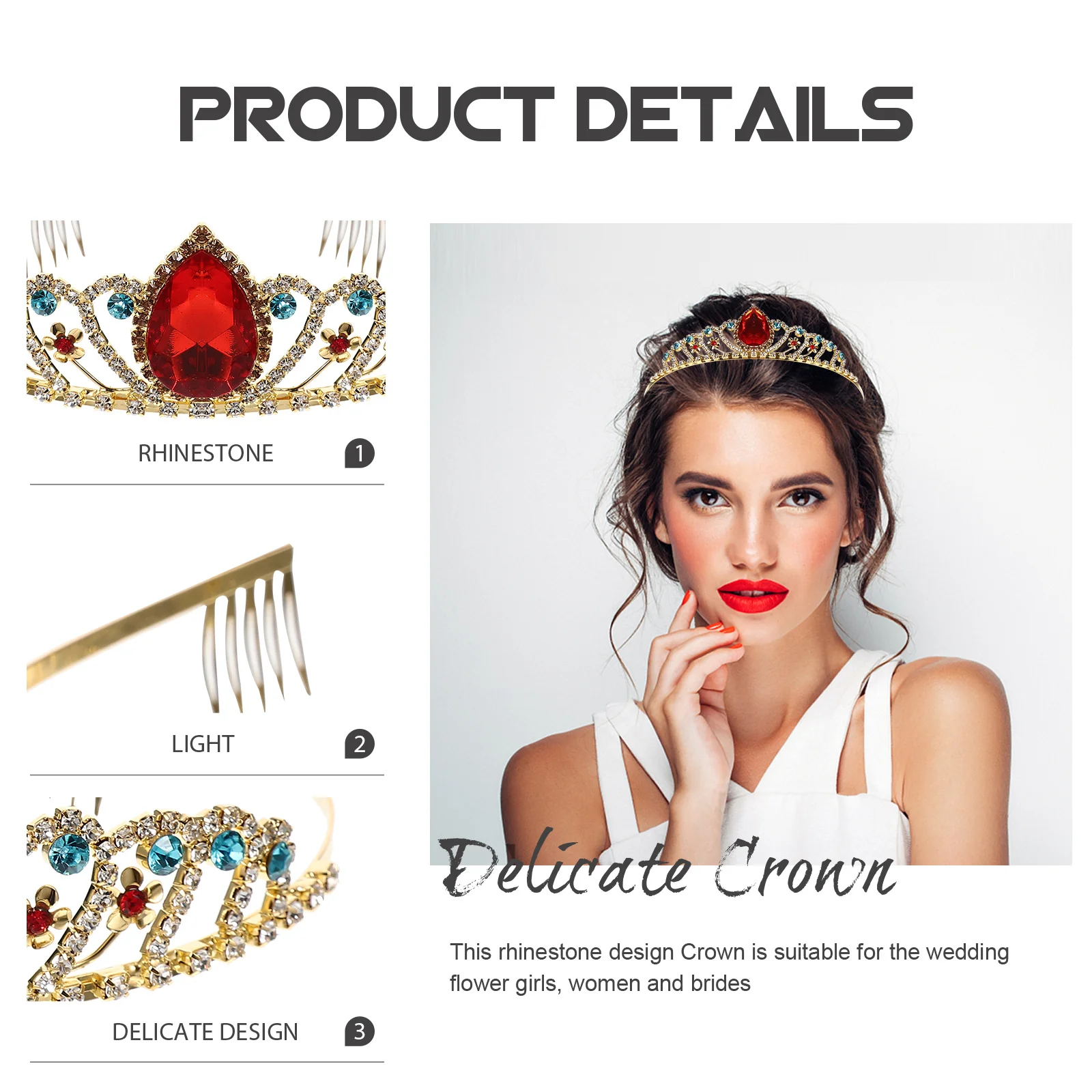 

Rhinestones Crown for Elegant Chic Flower Wedding Party Headband Birthday Hair Ornament for Decorative