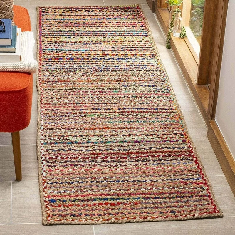 Rug 100% Natural Jute and Cotton Braided Style Runner Rug Living Area Carpet Rug