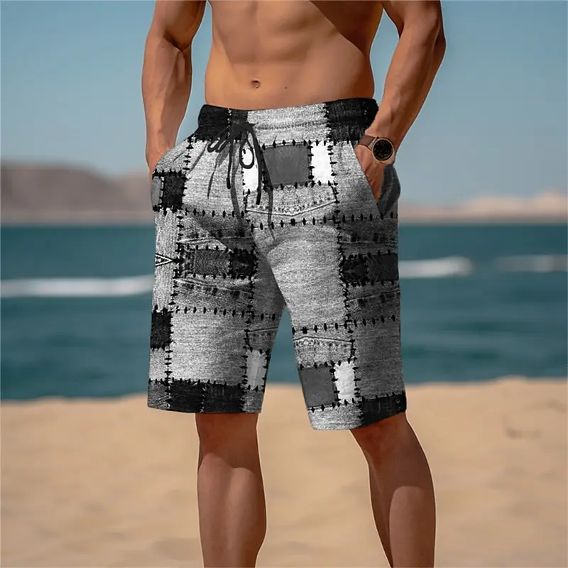 

Hyper-Real 3D Plaid Men's Shorts - Eye-Catching Check Pattern With Depth Illusion, Perfect For Summer Casual Wear