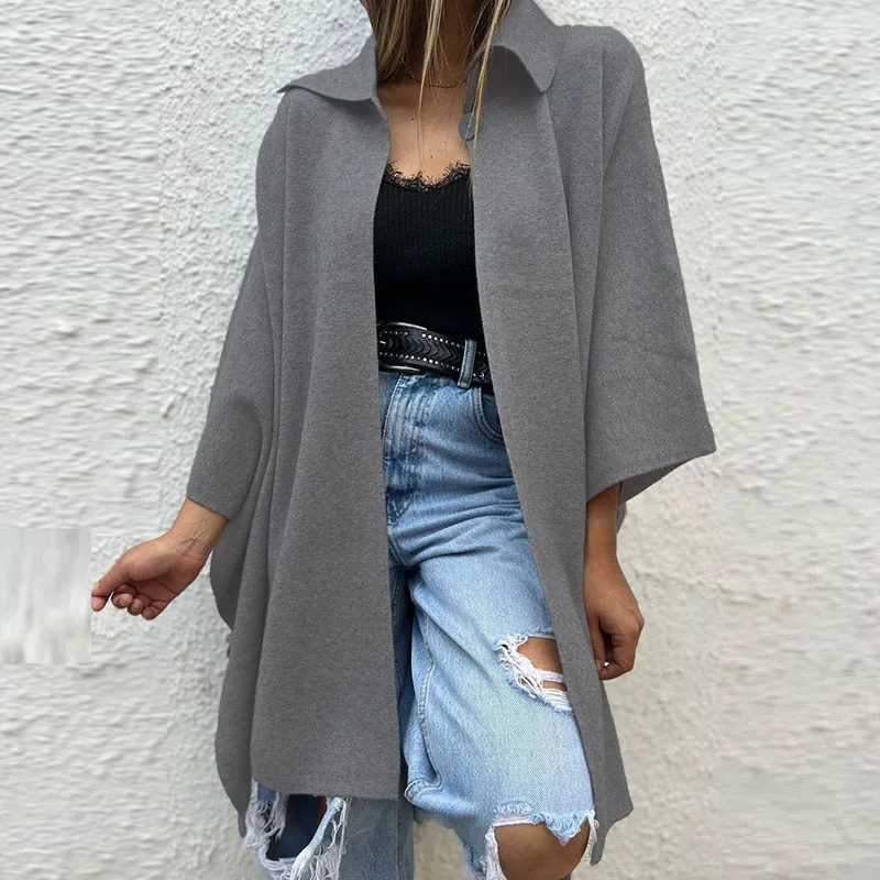 Spring Single Button Solid Women\'s Trench Coat Elegant Lapel Neck Long Tops Cardigans Autumn 3/4 Sleeve Loose Jackets Outerwears