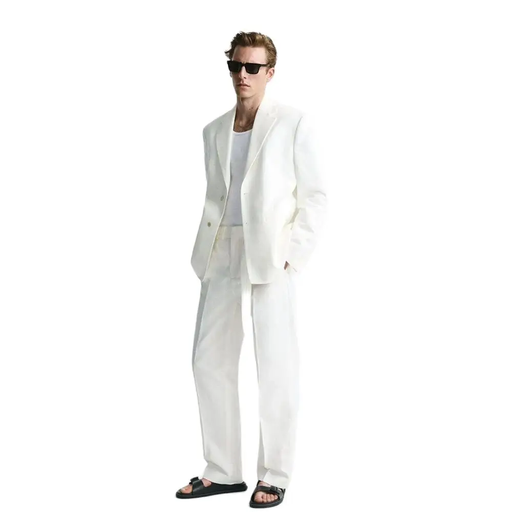 Elegant Prince Pure White Single Breasted Men Suit Two Pieces(Jacket+Pants) Lapel Outfits Chic Casual Party Prom Wedding Set