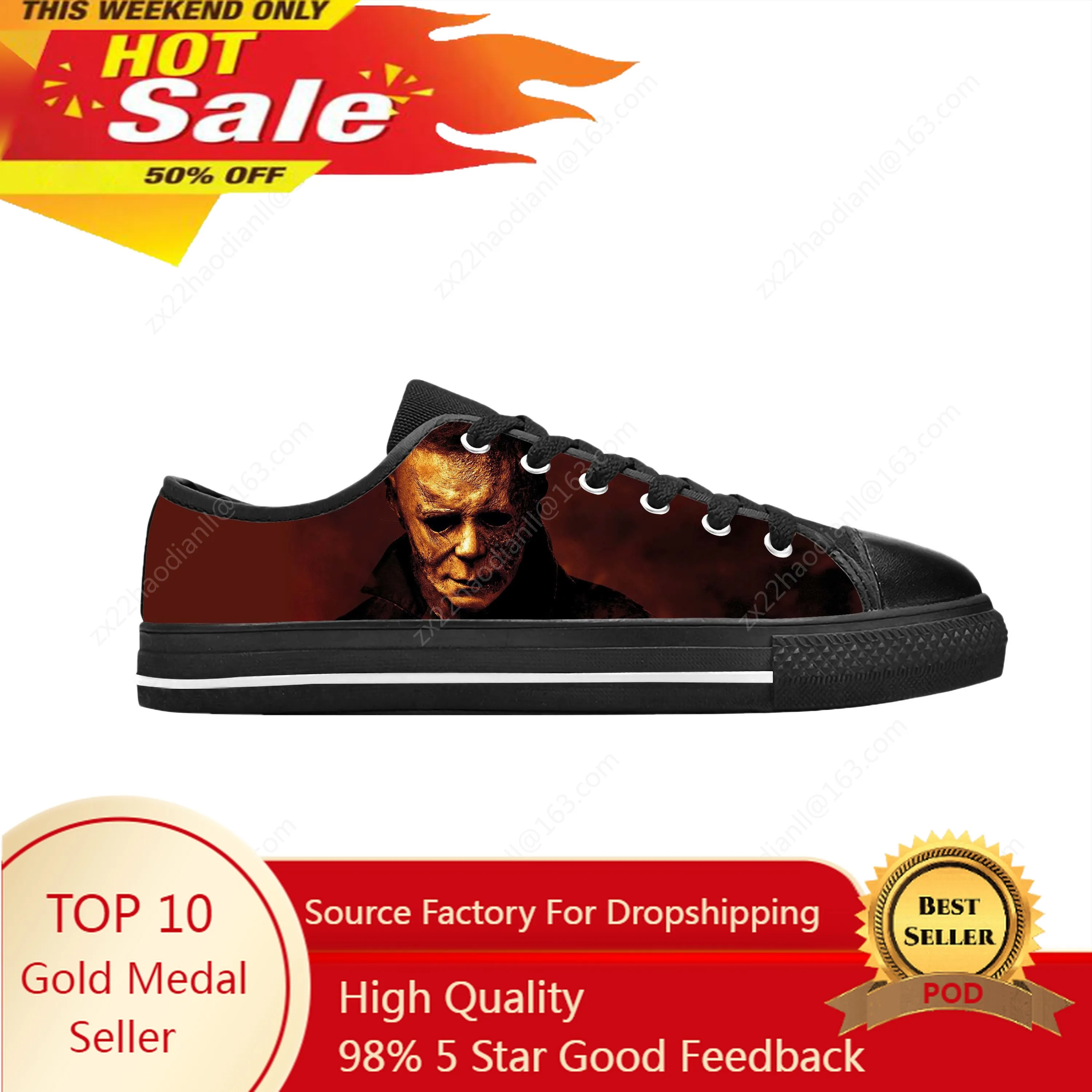 Myers Horror Scary Movie Gothic Halloween Michael Casual Cloth Shoes Low Top Comfortable Breathable 3D Print Men Women Sneakers