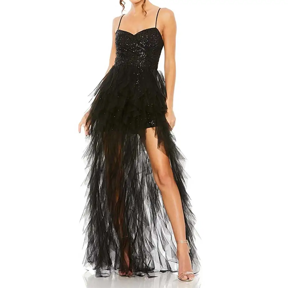 

2025 Evening Dresses Sexy V Neck Sleeveless Shiny Sequin Side Slit Prom Dress Tulle Formal Wedding Guest Cocktail Party Gowns