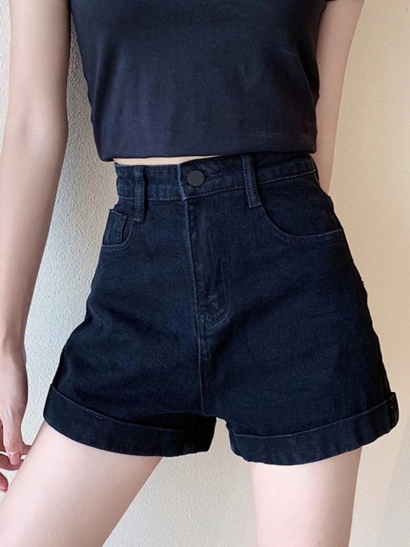 

Black High Waist Wide Leg Jeans Shorts Women Summer New Loose Slimming Straight Cut Short Pants Thin Women Super Short Jeans