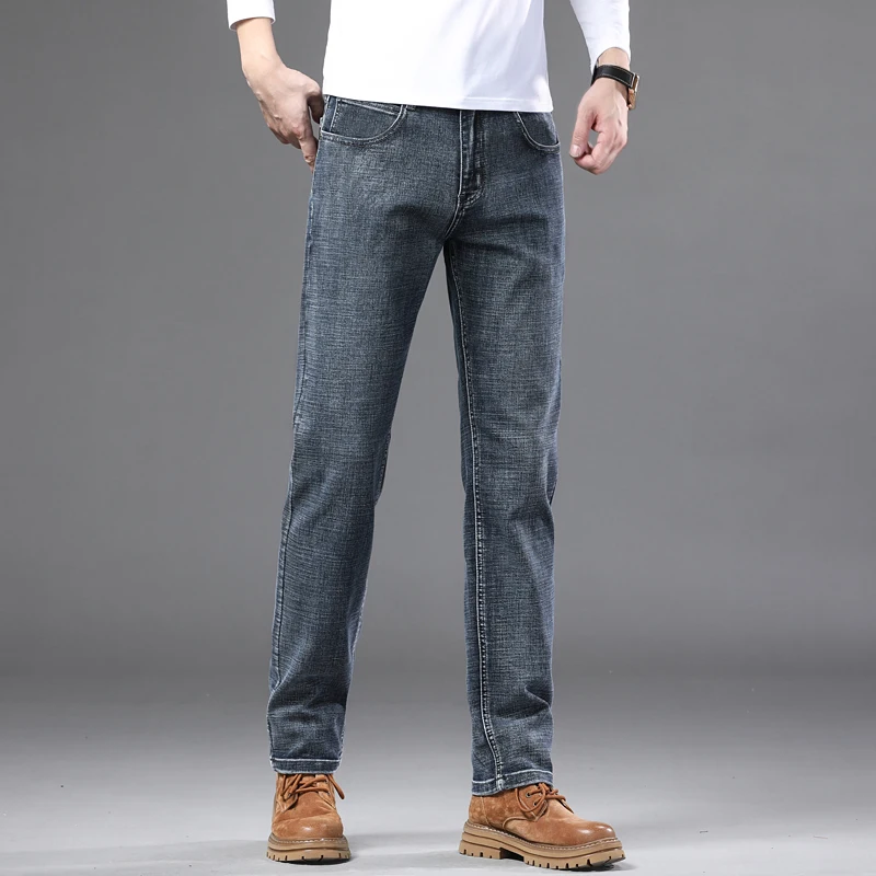جديد الأعمال مستقيم الجينز الرجال الربيع الصيف رقيقة الموضة الكلاسيكية مستقيم سليم الدينيم السراويل مريحة العلامة التجارية الذكور الملابس #5
