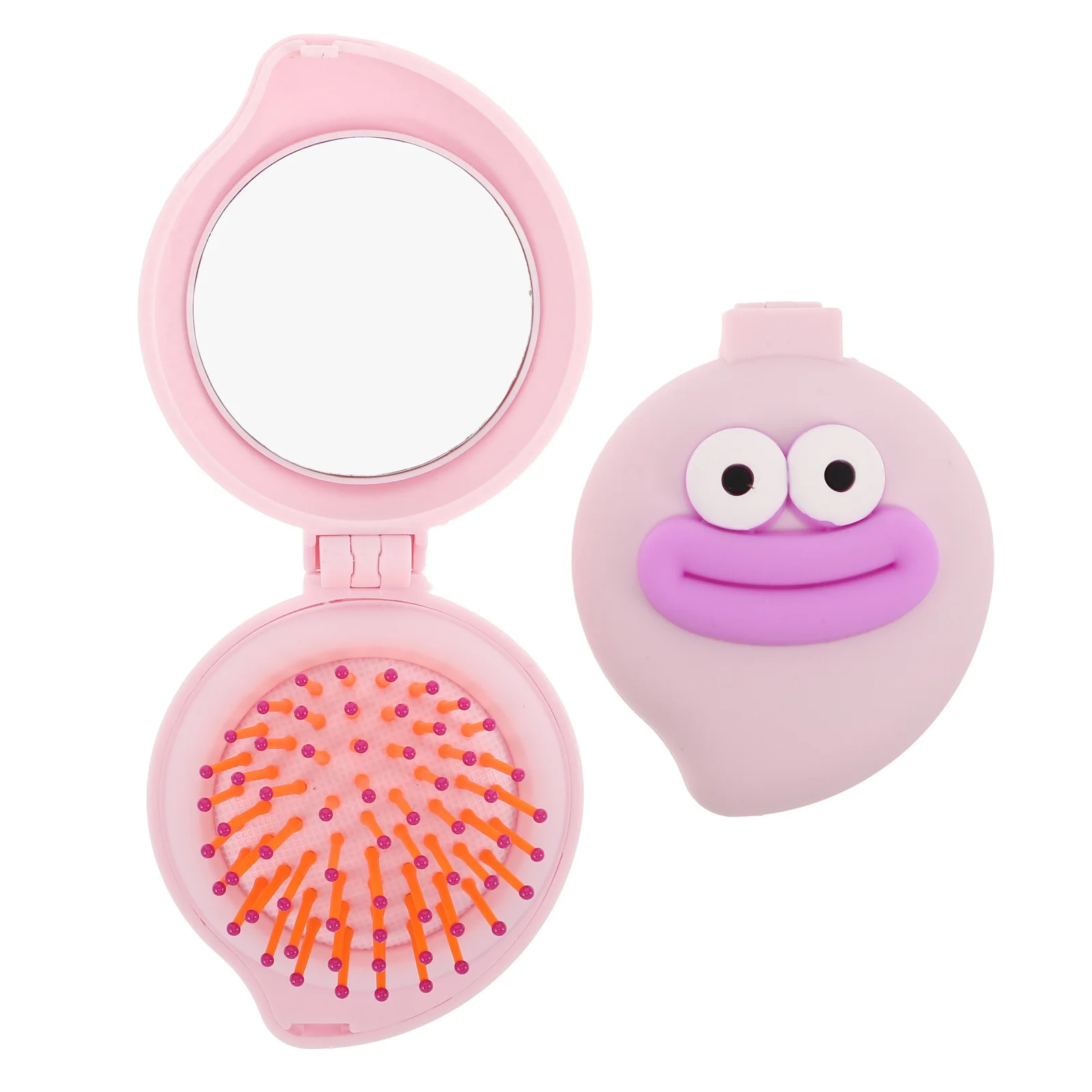 2 Stück faltbare Haarbürstenkamm für Mädchen, Taschenspiegel, kompakte Reise-Entwirrungsbürste, tragbare Geldbörse, Rosa, Lila