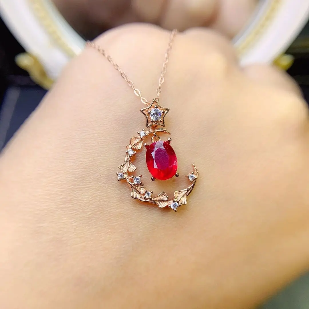 

ZECAA Fine Jewelry Woman Ruby Pendant With Natural Ruby Gemstone 6*8mm Ruby Pendant Jewelry For Wedding Lady Woman Ruby Pendant