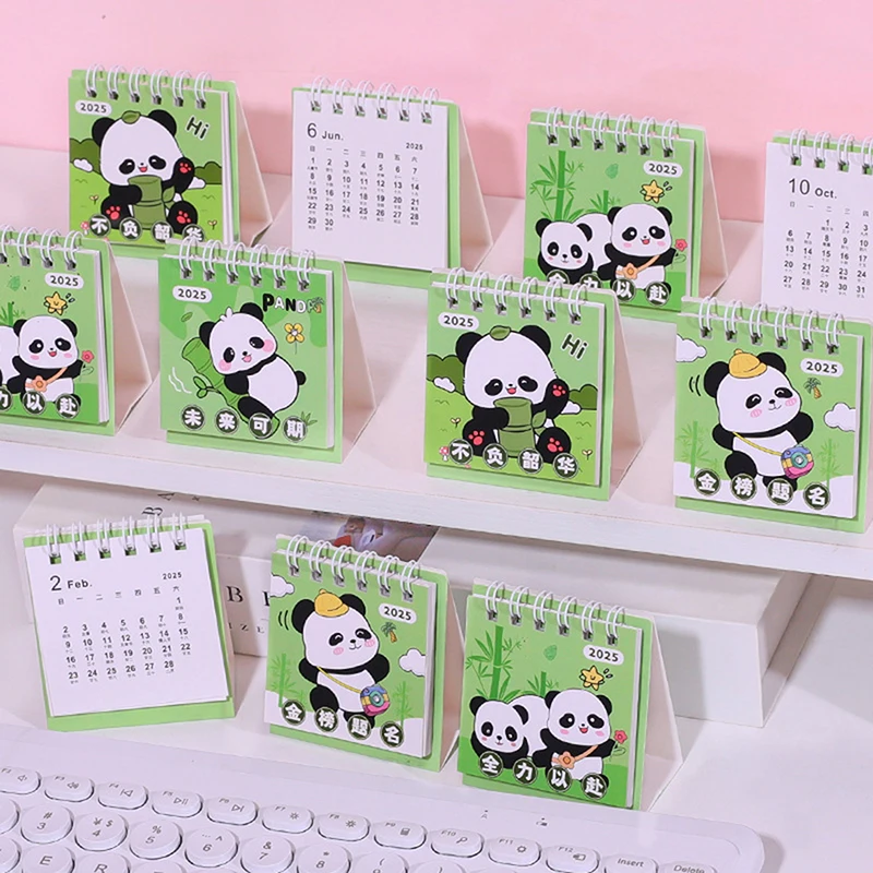 1PC 2025 Mini Cartoon Desk Calendar Cute Pandas Animals Portable Pocket Calendar Manage Time Schedule Desktop Decoration