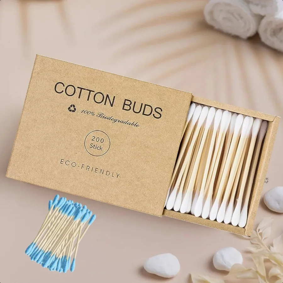 Tamponi di cotone in bambù 1000 Bastoncini di cotone biodegradabili Bastoncini di bambù ecologici Tamponi di cotone in legno per il trucco Pet cle