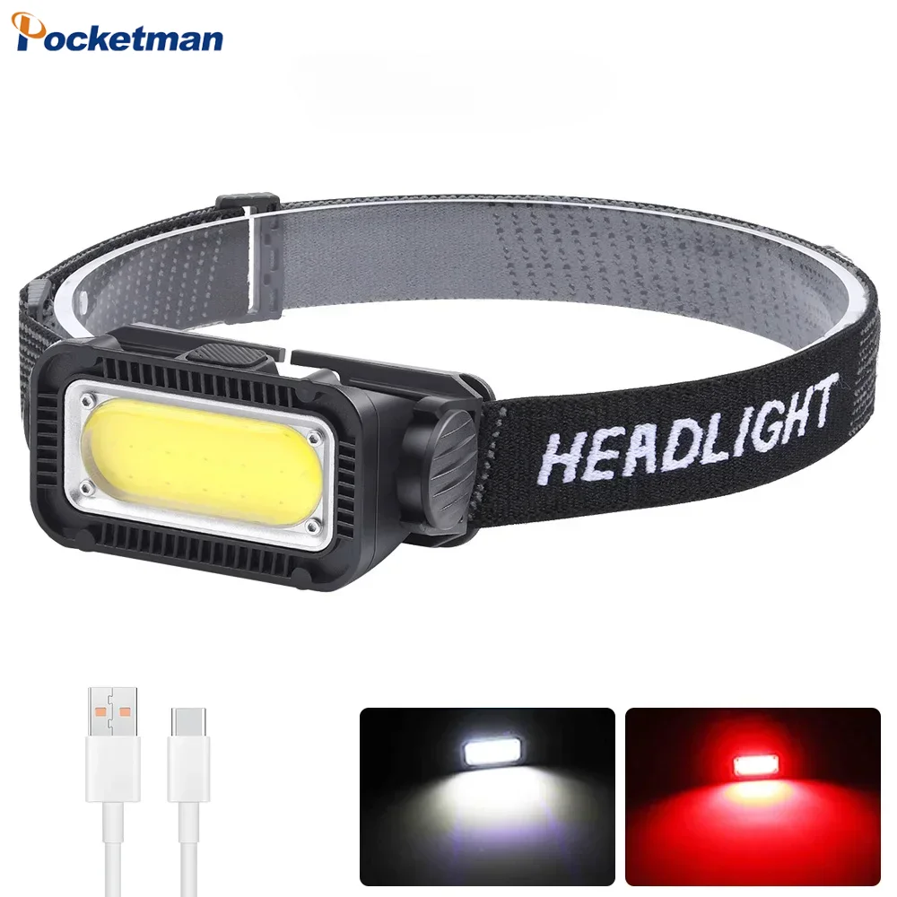 

Powerful COB Headlamp USB Rechargeable Headlight Waterproof Head Lamp Outdoor Tent Camping Torch Hiking Fishing Lighting Lantern