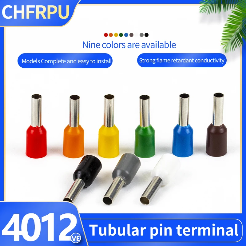 

CHFRPU VE Cold press wiring pin type pre-insulated terminals VE4012 4mm 100pcs Connect a wire Tubular Copper Terminal Blocks