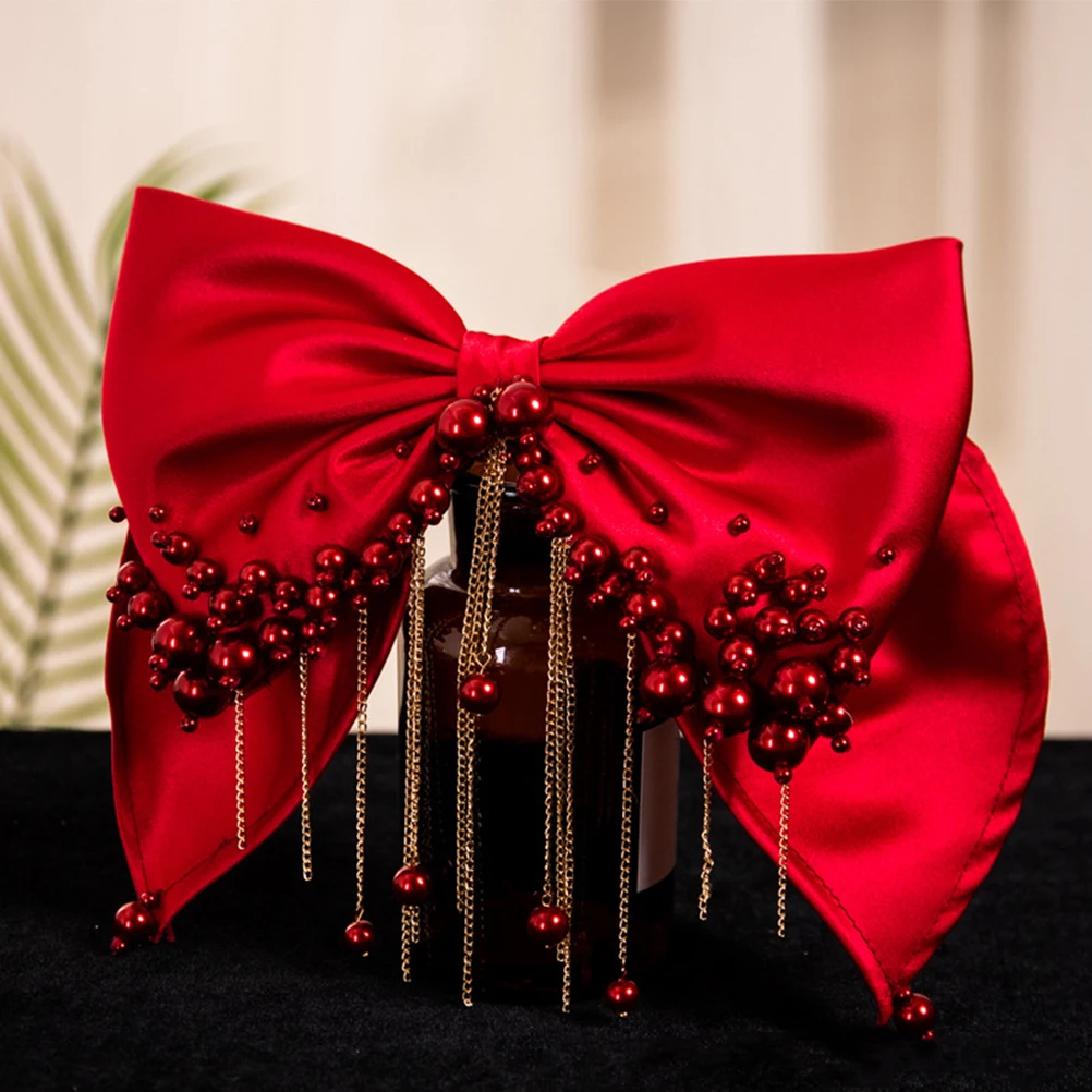 

Pearl Tassel Hair Bow Clip Bridal Wedding Back Hair Accessory Women Girls Durable Chic Party Cosplay Costume Use
