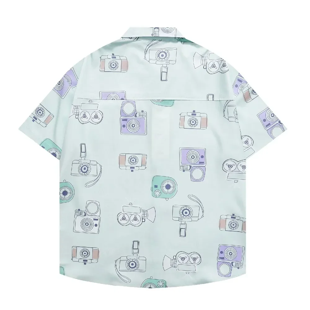 Vintage Cameras Print Short Sleeve Hawaiian Beach Shirts Harajuku Men Women's Shirt Blouse Streetwear Summer Aloha Button Tops