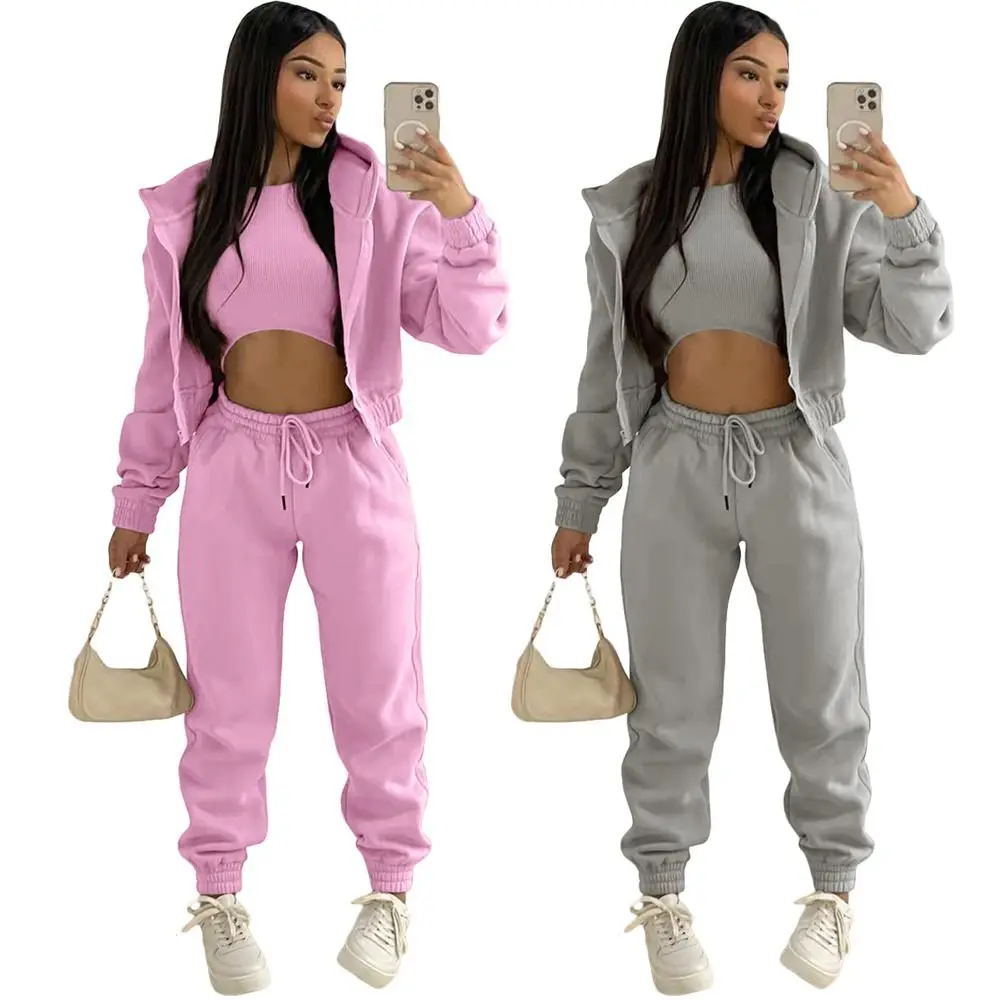 

Sleeveless Three-piece Set Tank Top Crew Neck Three Piece Tracksuit Jogger Pants Open Front Cardigan Cozy Sweatsuit Jogging