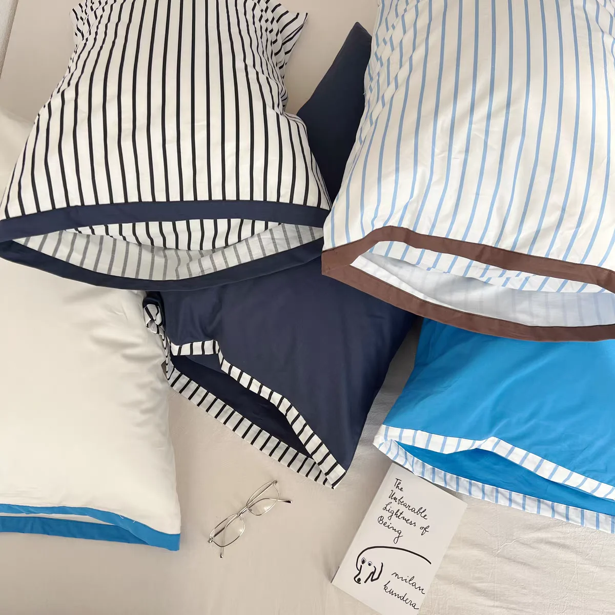 1PC Blue White Stripe Pillowcase Single Piece Stripe Cotton Solid Pillow Cover Soft Comfortable Rectangularpe