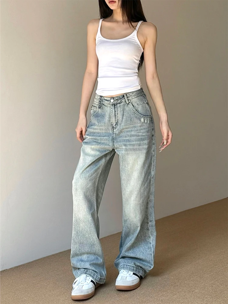 

Джинсы с дырками в стиле ретро, свободные прямые длинные брюки для мужчин и женщин Don Cry, модная брендовая американская повседневная одежда