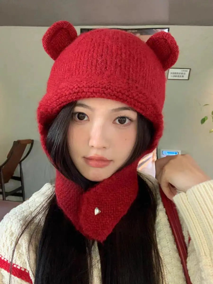 

Gorros de punto de oso lindo para mujeres y hombres, pasamontañas, gorro cálido de invierno, gorros de protección auditiva a pru
