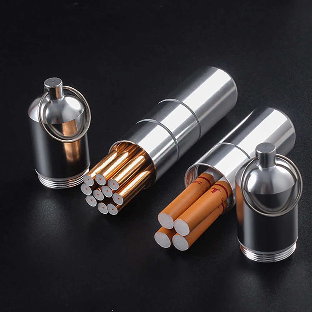 Silver Aluminum Alloy Cigar Box Tobacco Accessory Mens Gift Gadgets Waterproof Cigarete Case Pill Toothpick Capsule