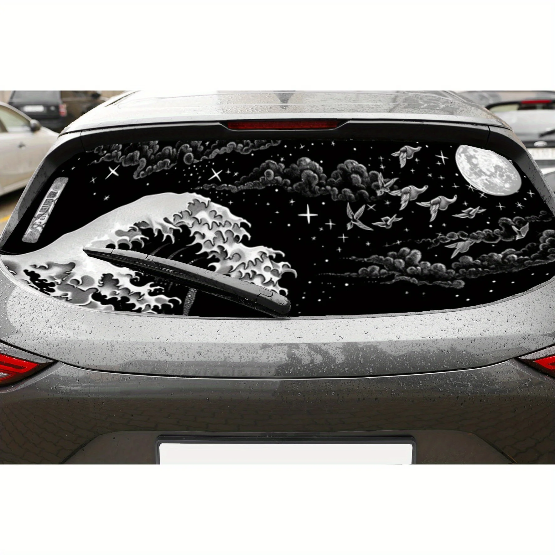 

Ukiyo - e Wave ПВХ перфорированные автомобильные виниловые обертывания, конструкция для улучшения конфиденциальности на заднее окно, наклейка на заднее лобовое стекло автомобиля для большинства Tr