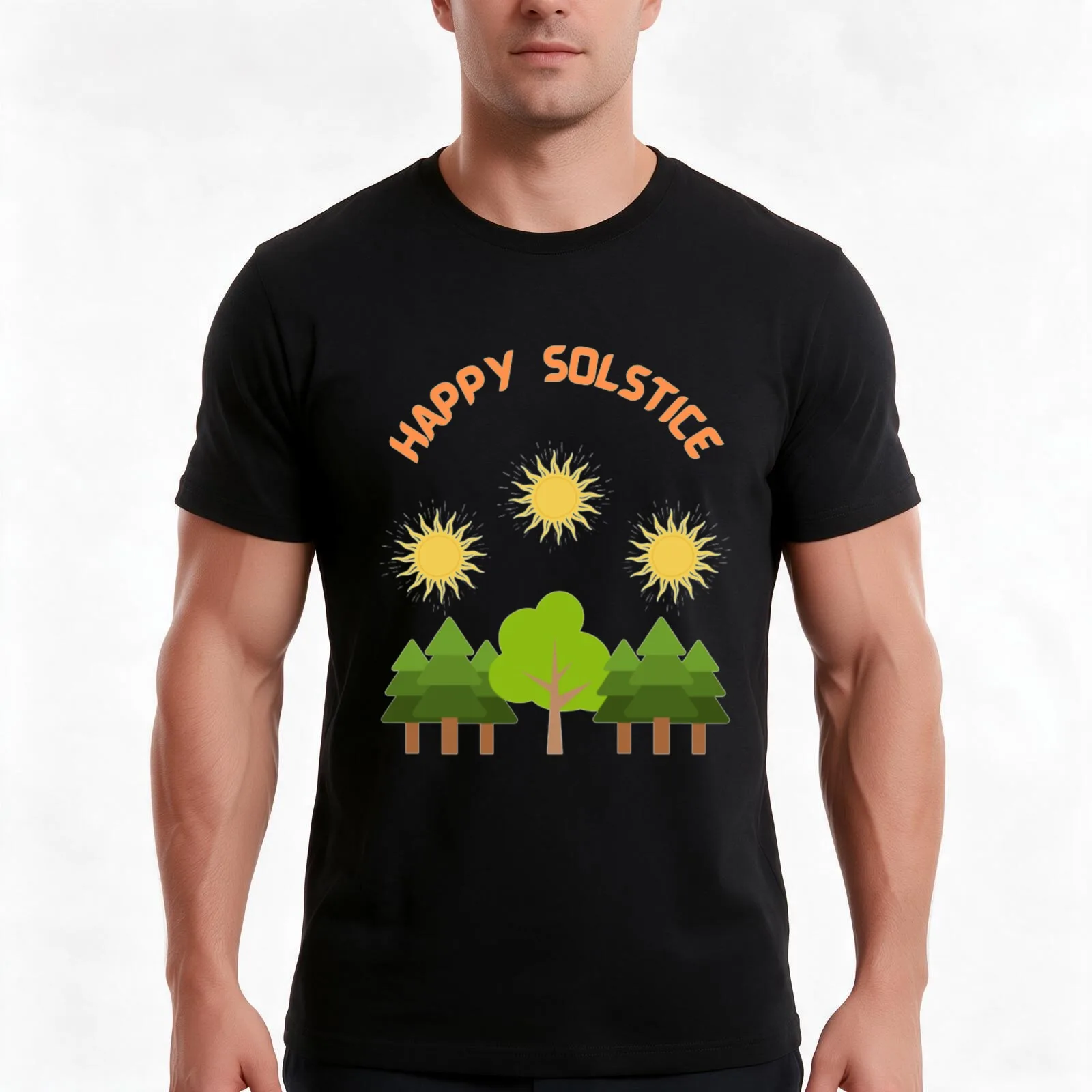 Happy Summer Solstice Vector Art T-Shirt, Summer Casual Cotton Tee, Oversized Streetwear Tops, Vintage Graphic Print