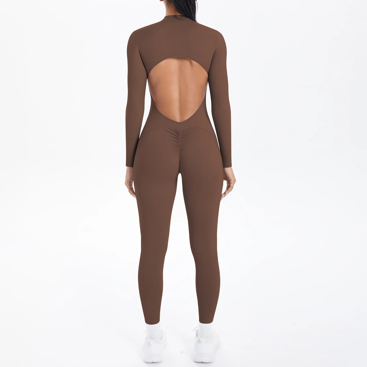 

Женские боди для йоги с длинными рукавами на молнии, костюм для йоги, уличный бег, тренажерный зал, топ, спортивные леггинсы для йоги, быстросохнущие комбинезоны с открытой спиной