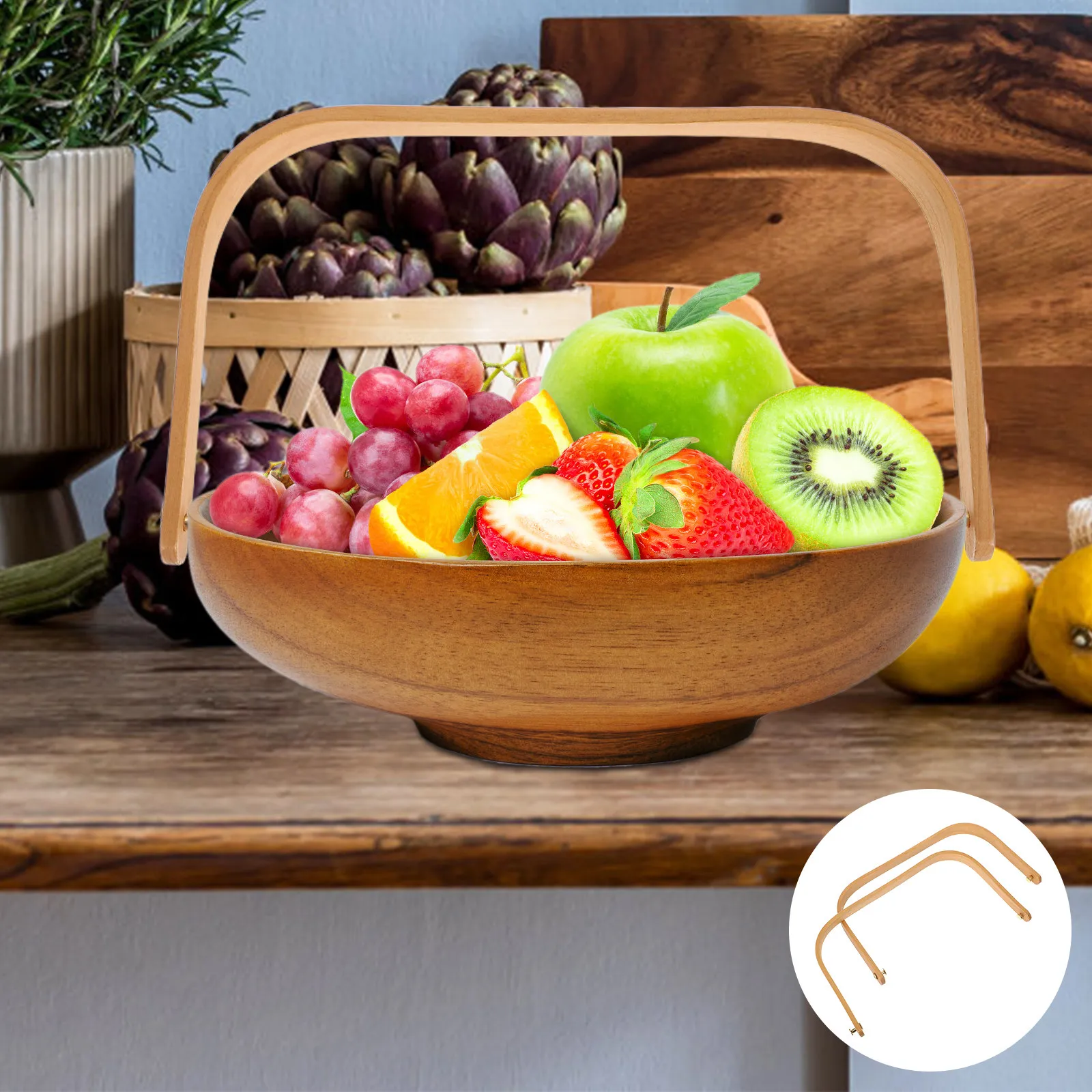 2Pcs Solid Wood Ergonomic U Shape Handles Tray Handle Replacement for Fruit Bowls Ice Buckets Serving Accessories