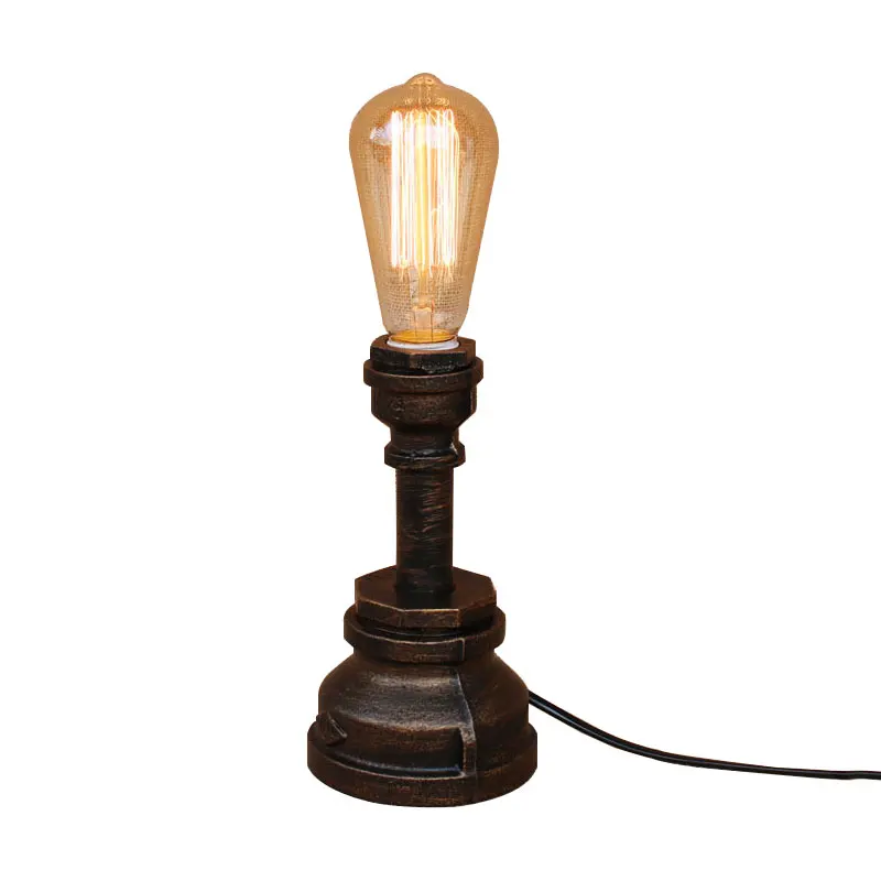 

Vintage Wrought Iron Table Lamp Industrial Creative Bar Living Room Personalized Bedroom Bedside Decoration Water Pipe Lamp Bra