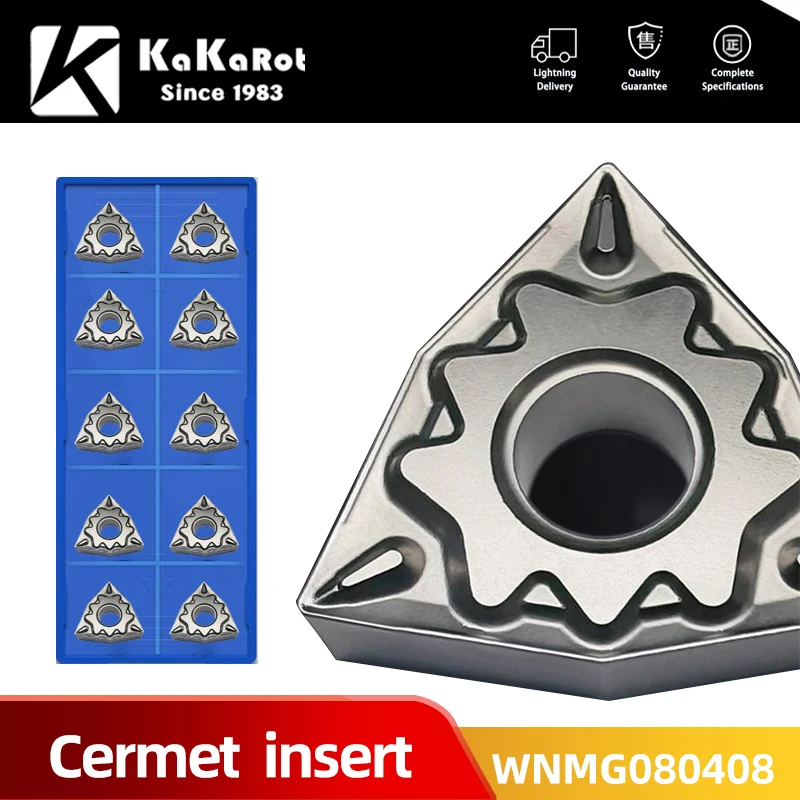 KaKarot CNC turning insert with outer cylindrical pear-shaped roughing cutter head, ceramic slotting blade particles, WNMG080408