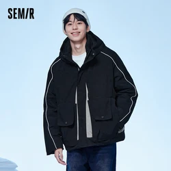 Jaqueta semir de comprimento médio para homens, parka combinando, cor brilhante, grande, nova, inverno, 2023