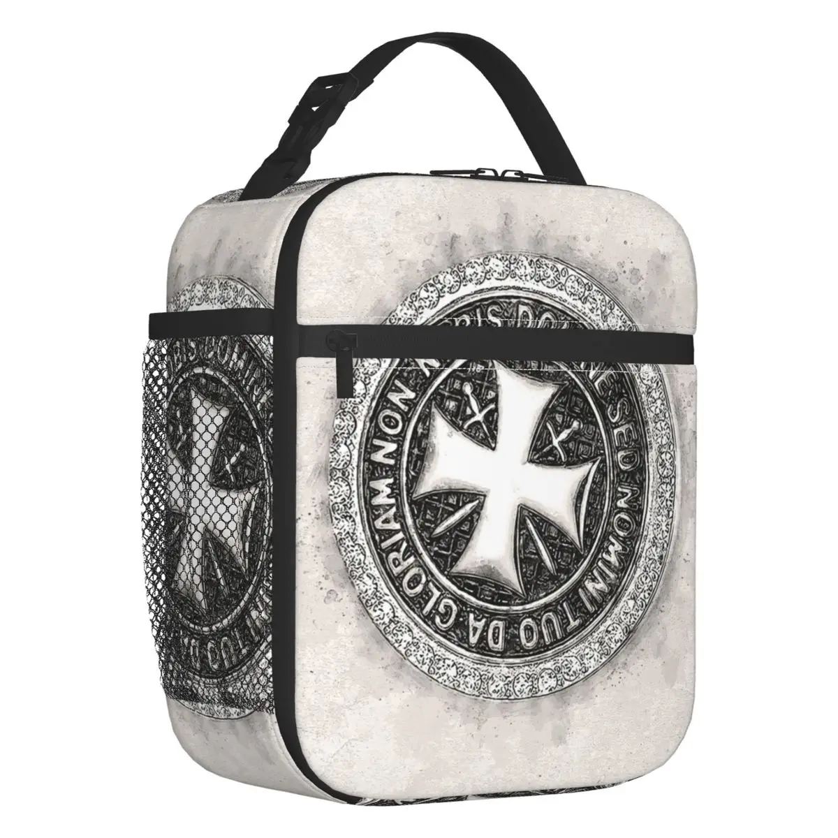 

Knights Templar Seal Of Honor Valor Insulated Lunch Bag Medieval Emblem Ordre du Temple Cooler Thermal Lunch Tote Office