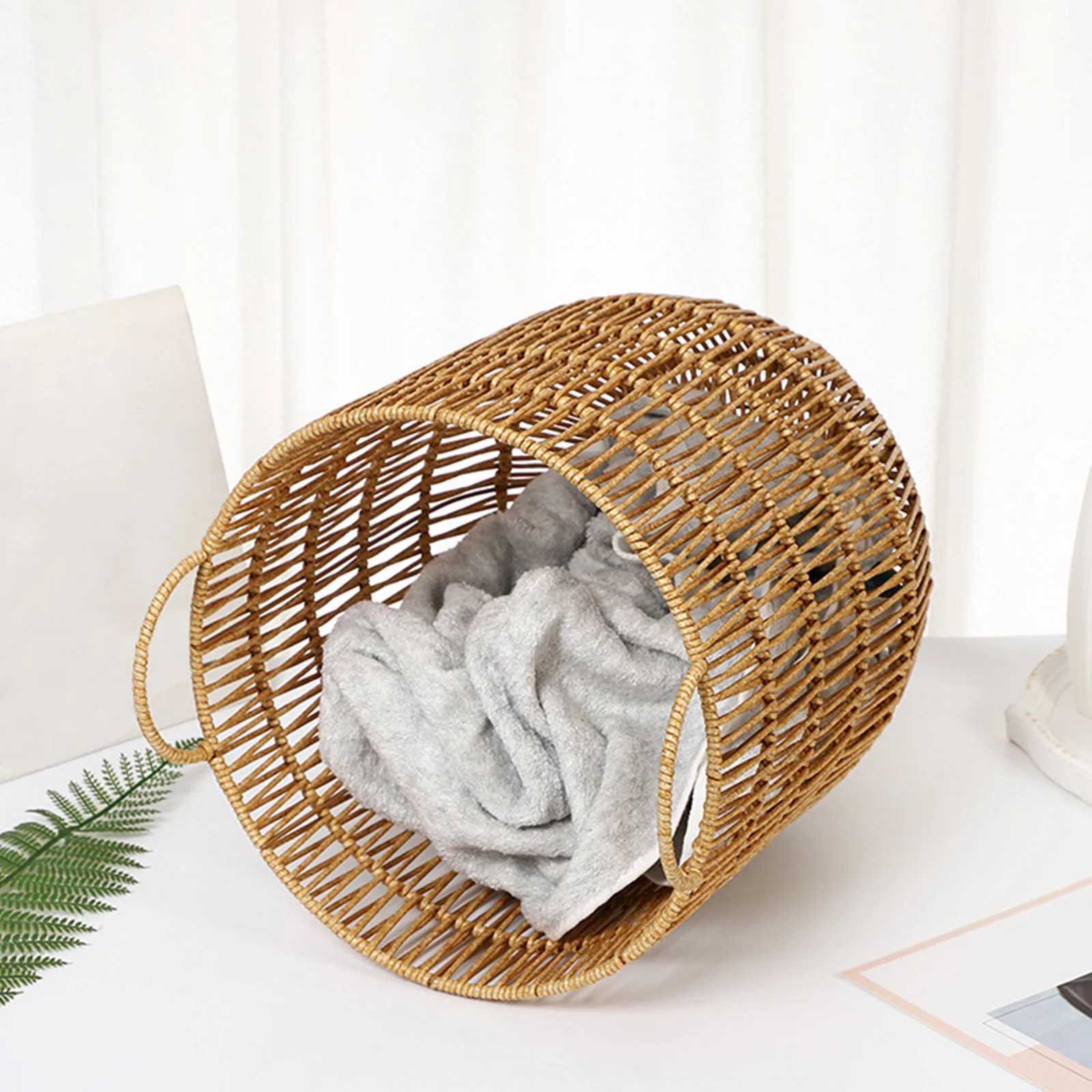 Dirty Laundry Basket Laundry Basket Clothes Storage Basket Household Clothes Basket Imitation Rattan Woven Basket Dirty Clothes