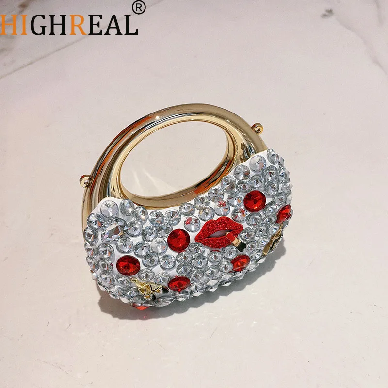 

Fashion Women Diamond Handbags and Purses Acrylic Luxury Party Evening Bag Half Moon Fashion Shoulder Bag