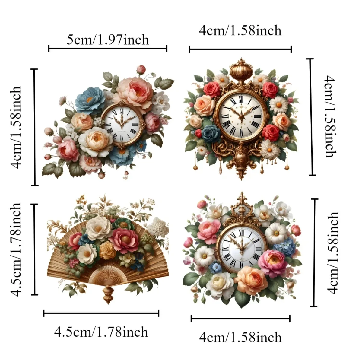 1 Set Cute Hand-painted Vintage European Style Clock Flower Fan Decoration Sticker Diy  Ablum Diary  Scrapbooking