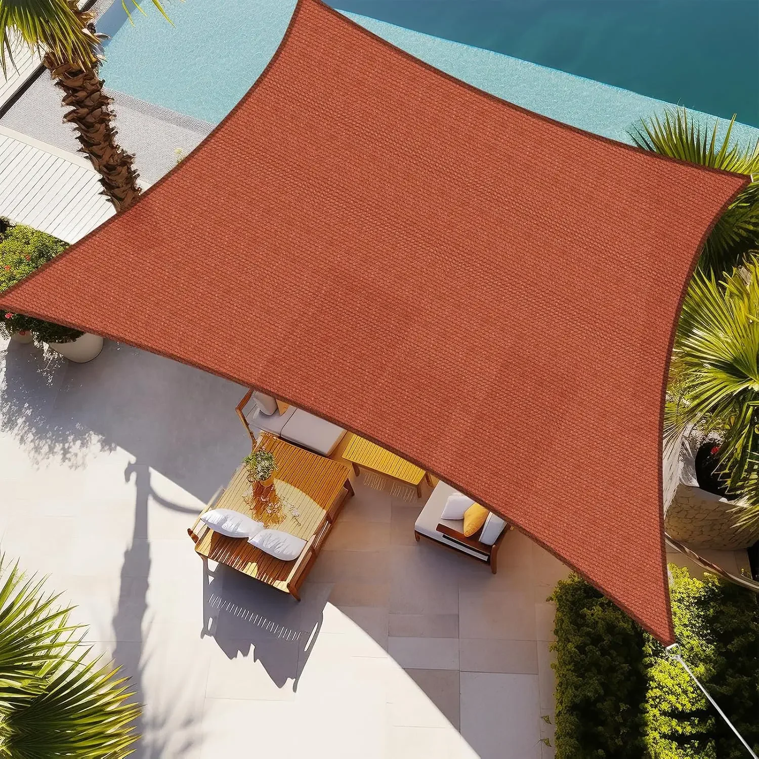 14'x14' Sun Shade Sail Canopy Rectangle, UV Block Breathable Curved Shade Sail Rust Red for Backyard Garden Deck Outdoor