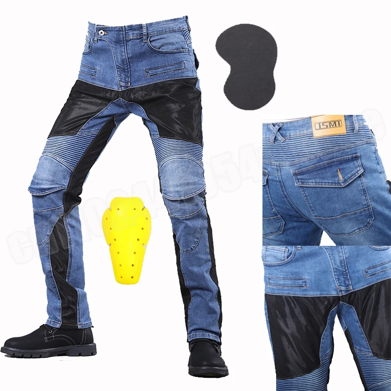 

Motorcycle Pants Men Outdoor Protective Gear Riding Touring Blue Black Motorbike Trousers Knee Hip Pads Motocross Moto Jeans